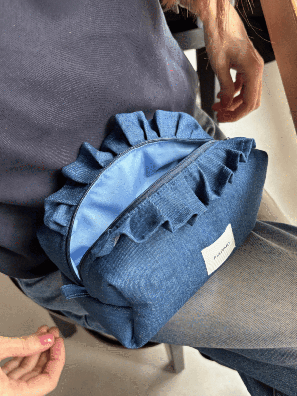 kosmetyczka jeansowa mała piapimo z falbaną
